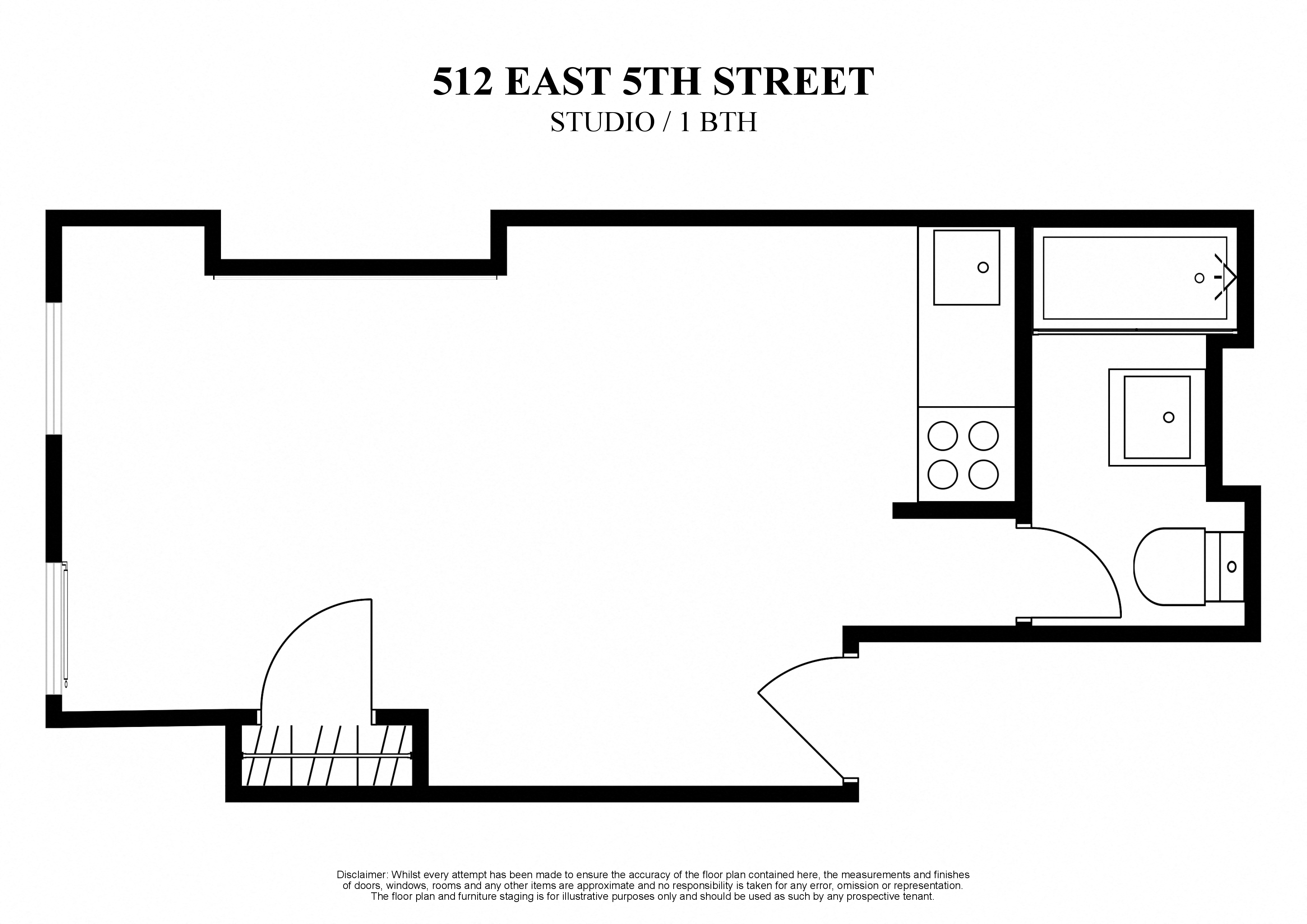 floor plan for studio with one bathroom at 512 East 5th street New York